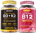 NEVISS 2Pack Vitamin D3 5000iu & K2 (jako MK7) 200mcg Gummies + 600 mg vápníku + 1 Pack Liposomální methyl B12 5000 mcg / 10000 mcg