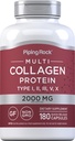 Piping Rock Multi Collagen Protein Kapsle 124; 180 Počet 124; 2000mg IR 124; Typy I, II, III, V, X IR 124; Complex Blend IR 124; Non- GMO, gluten zdarma