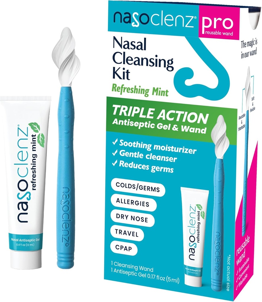 Pro: Nasal Cleansing Kit - Gentle Wand & Nasal Antiseptic Gel, Nose Cleaner a Nasal Moisturizer pro Suchý nos & Sinus Relief (Mint 1 Count, až 120 použití)