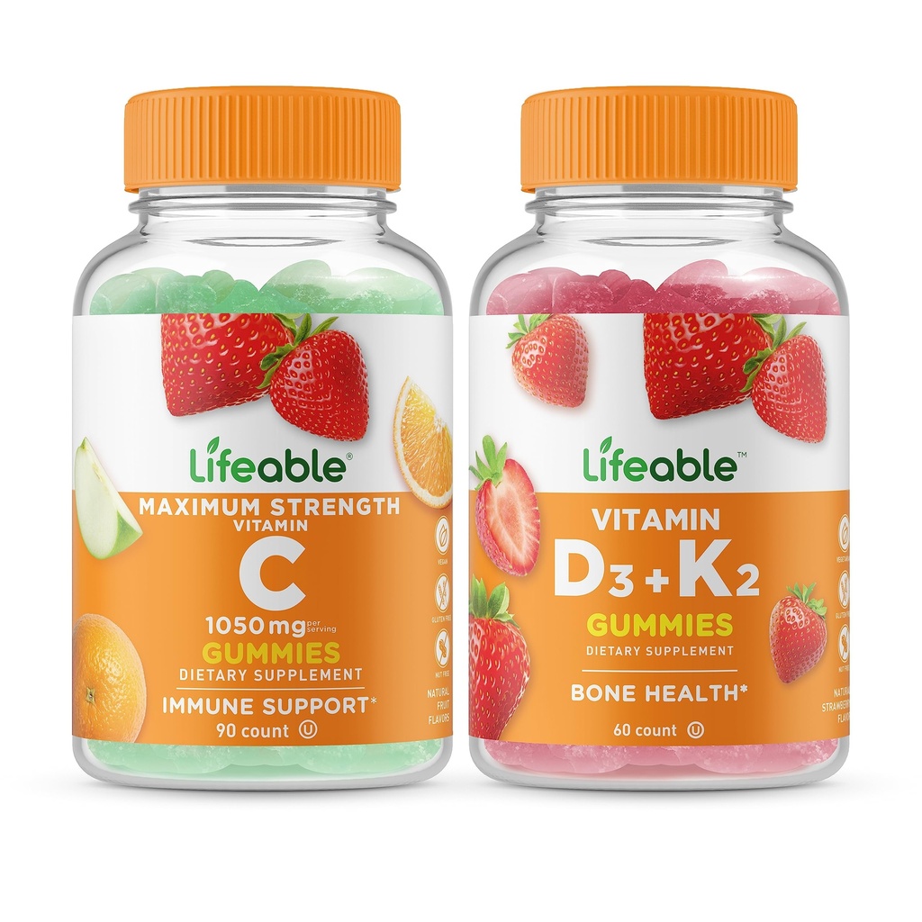 Živý vitamin C 1050mg + Vitamin D3 + Vitamin K2, Gummies Bundle - Velký přípitek, vitamin dodatek, gluten zdarma, GMO zdarma, Žvýkací guma