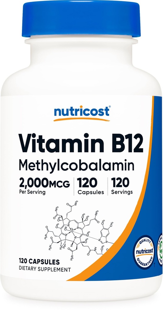 Nutricost vitamin B12 (methylkobalamin) 2000mcg, 120 Kapsle - Vegetariánské Caps, Non- GMO, gluten zdarma B12 dodatek