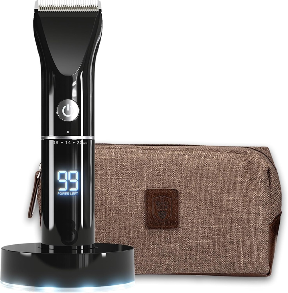 The Beard Club Trimmer pro muže s cestovní taškou - Elektrický bezšňůrový dobíjecí Medvěd & Vlasové Trimmer - High Power 7000 RPM - 8 Barevné průvodce 45 Unikátní Trim Lengths - Travel Lock