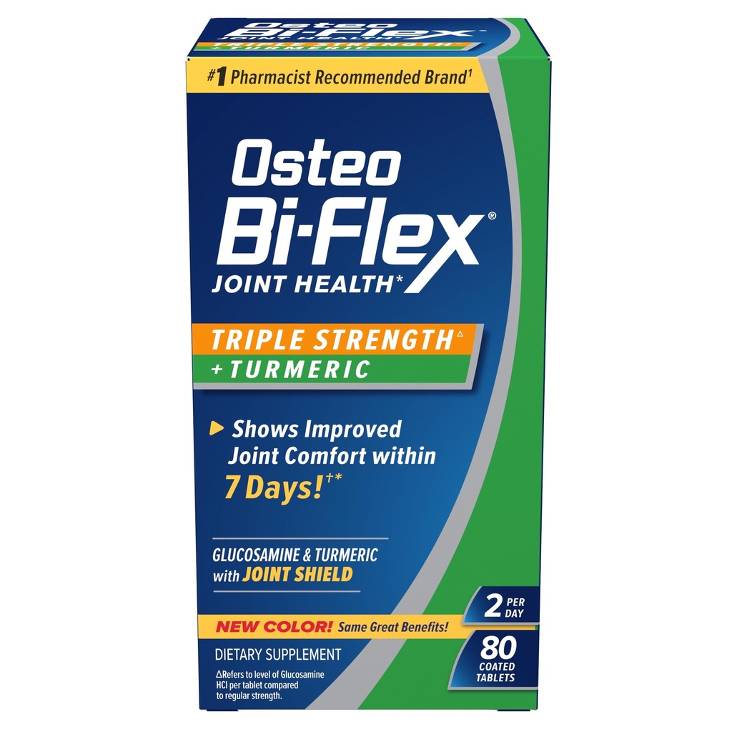 Osteo Bi-Flex Glucosamine Triple Strength Plus Kurkumin pro společnou podporu a rozsah pohybu, 40 Day Supply, 80 Coated Tablety, Společné zdraví Nutriční doplňky