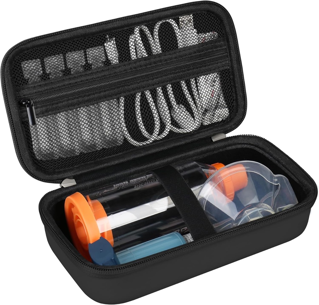 Hard Case pro Asthma Inhaler, Handheld Spacer pro děti a dospělé, Masky, Inhaler Holder Asthma cestovní taška nosič organizátor s Mesh Pocket fit léky a příslušenství, černá