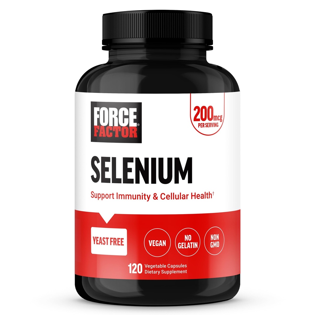 Force Factor Selen Imunity Supplement, Selen 200mcg Kapsle na podporu imunitní obrany, doplněk imunity, Vegan, Non- GMO, 120 Kapsle