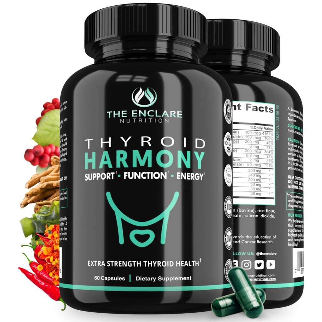 Dodatek k podpoře štítné žlázy ENCLARE NUTRION s jódem - Balance Hormones for Energy, Metabolismus, Focus, Stress, Mood. Ashwagandha, Zinek, Selen, Vitamin B12, Kelp, Hořčík, L Tyrosin (1)