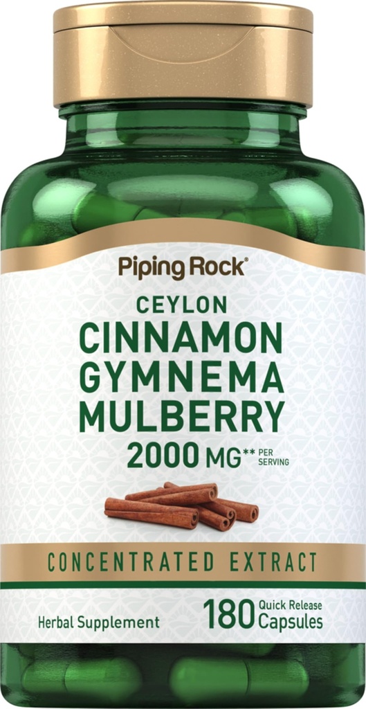 Piping Rock Ceylon Skořice Gymnema Mulberry Complex CLAS124; 2000mg CLAS124; 180 kapsle CLAS124; Bylinné doplňky CLAS124; Koncentrovaný extrakt CLAS124; Non- GMO, gluten zdarma