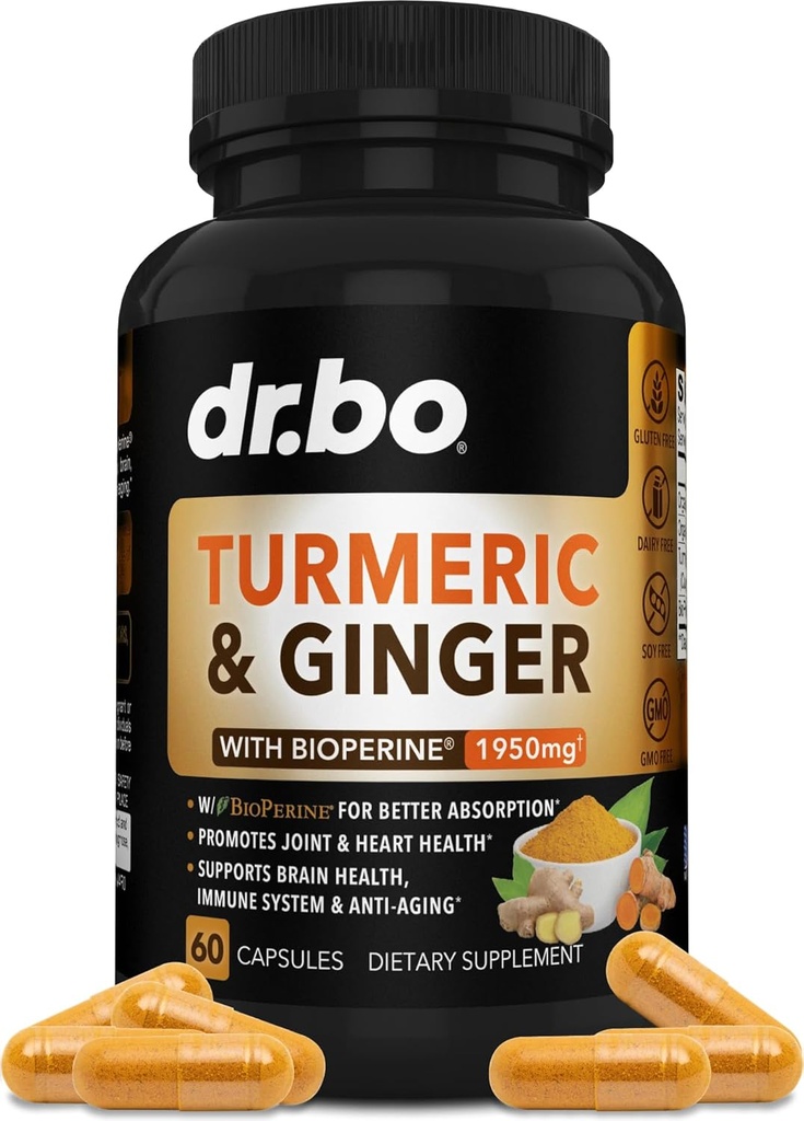 Kurkumin s doplňkem BioPerine & Ginger - 1950mg Organic Tumerics and Curcumin BioPerine Black Pepper Pills - Kurkuma a zázvor dodatek 60 Kapsle
