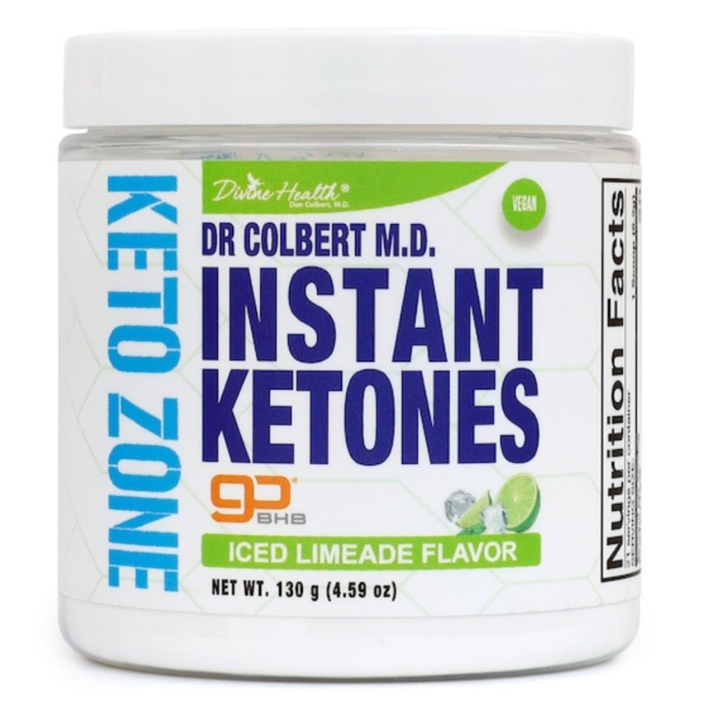 Divine Health Dr. Colbert MD Instant Ketones Powder 124; Limeade Flavor Doporučeno v Keto Zone Diet Book 124; GOBHB OF 124; Exogenous BHB Ketone Salts 124; 4.59oz