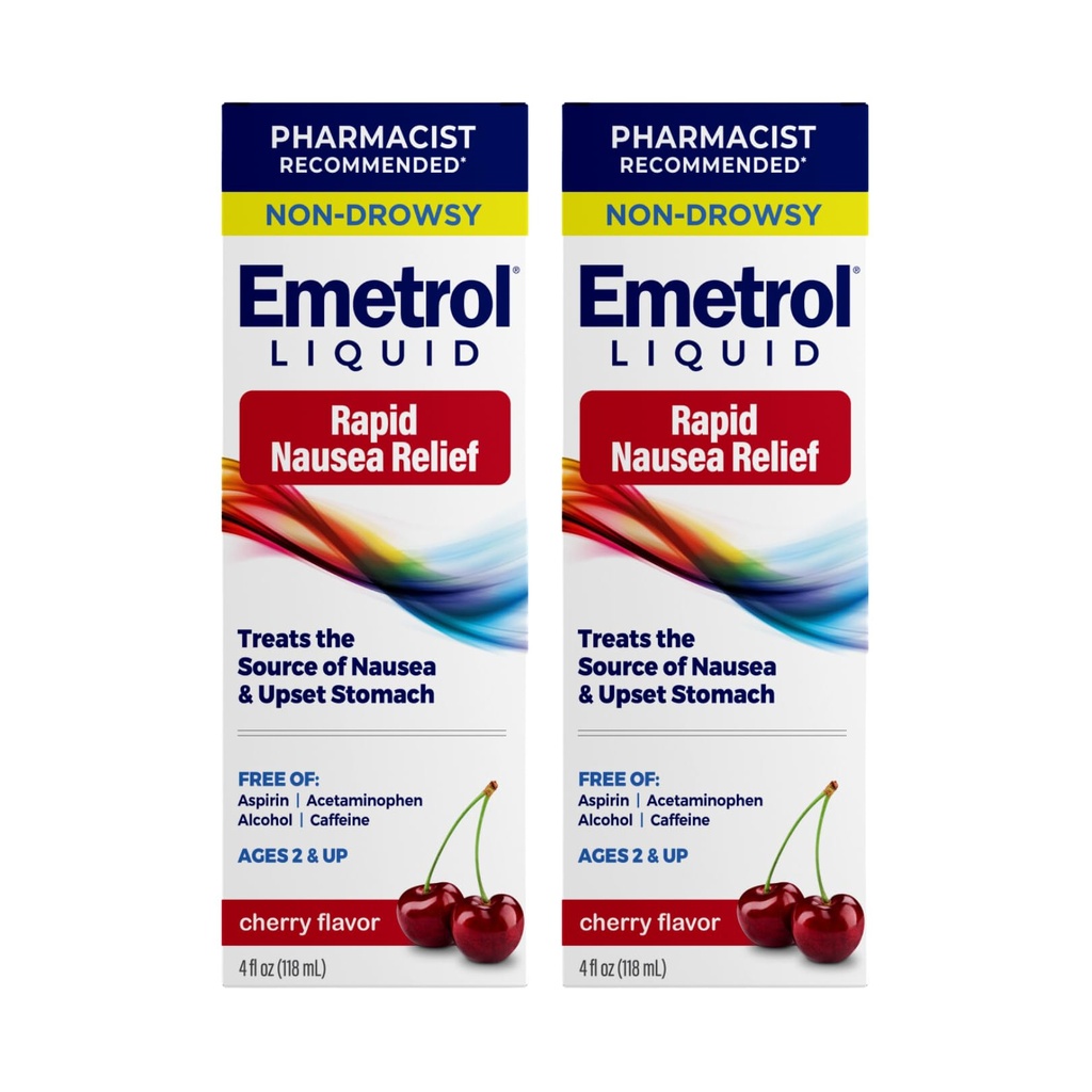 Emetrol Non- Drowsy Liquid Neusea Relief - Upset Stomach Medicine - Pharmaceutical Doporučené Nausea Relief - Cherry Flavor - 4fl oz, 2 Pack