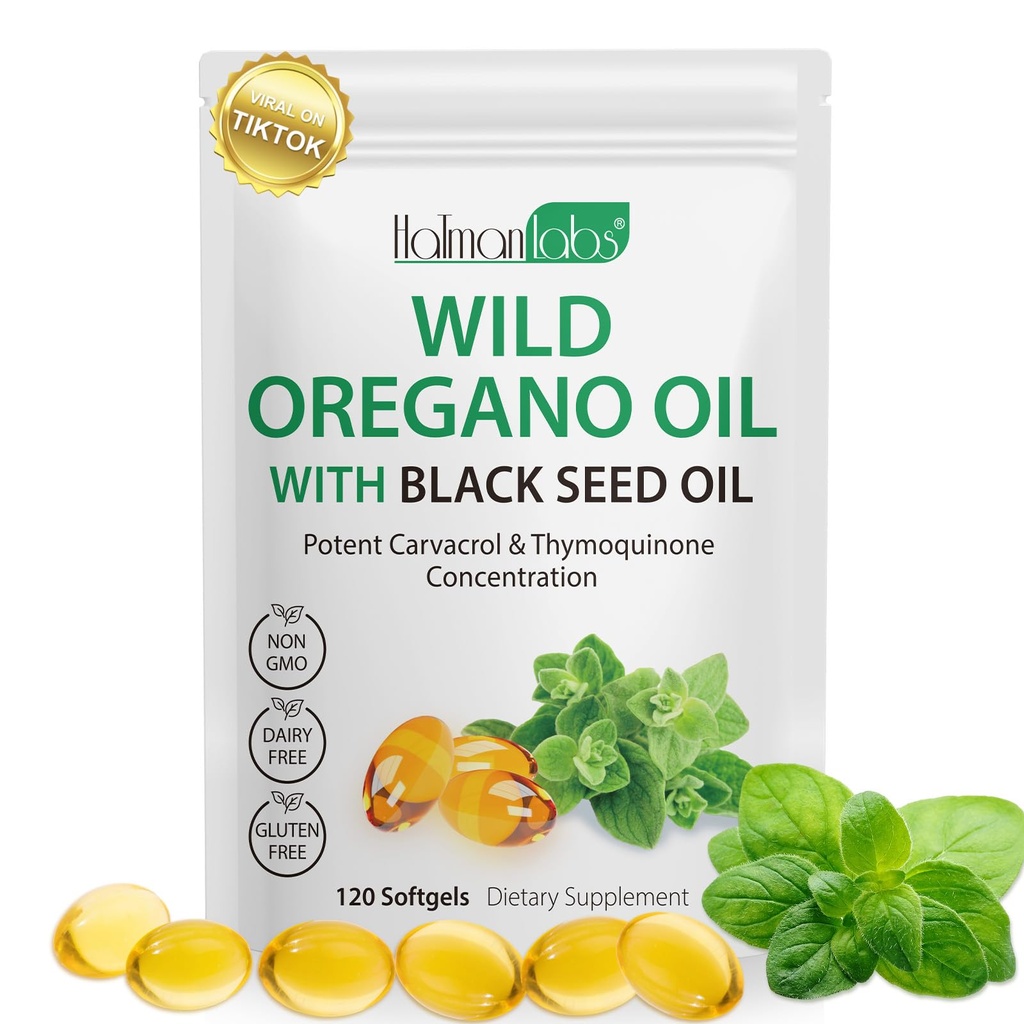 Oregano olejové kapsle, 2 v 1 Olej oregano s černým semenným olejem, Oregano olejové kapsle, Organický olej oregano extrakt, Non- GMO, gluten zdarma