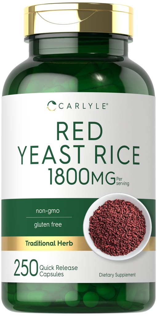Carlyle červená kvasinková rýže dodatek 124; 1800 mg duplikátu 124; 250 kapslí 124; Non- GMO & gluten zdarma