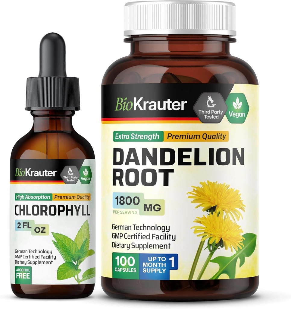 BIO KRAUTER Chlorofyl Tinktura 2 Fl. Oz. & Pampeliška 100 Kapsle