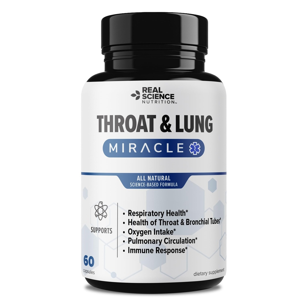 Real Science Throat & Lung Detox Kapsle pro jasné Mucus, Sore Throat & Support Deathing - Lung Support Supplementary with Vinitrox, GABA, Vitamin C & D pro dlouhotrvající kašel & Respirační úlevu, 60 Caps