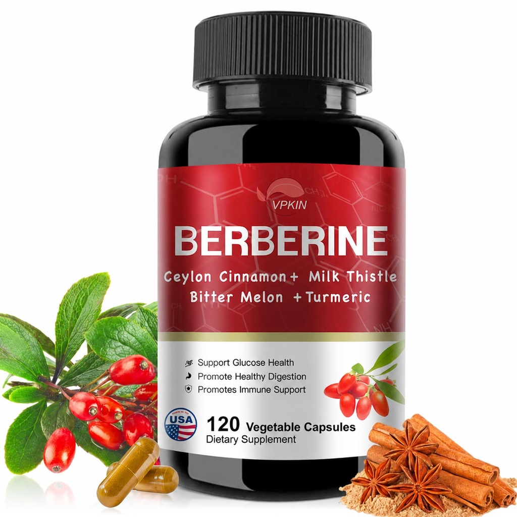 Berberine Supplement 19,060mg, Berberine with Ceylon Cinnamon, Bitter Melon, Milk Thistle, Berberine HCl Supplement (120 Kapsle)
