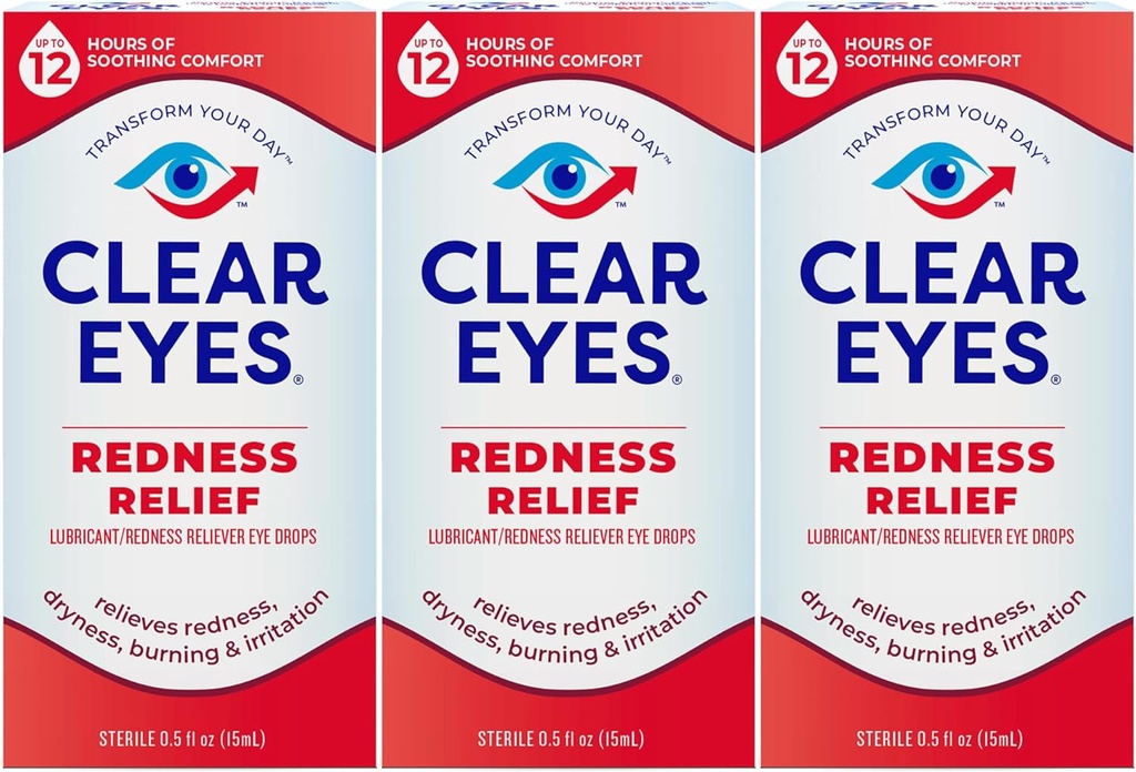 Clear Eyes Redness Eye Relief Eye Drops, 0.5 Fl Oz, balení po 3