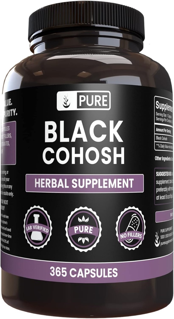 Čisté původní ingredience Black Cohosh (365 Kapsle) Ne hořčík nebo rýžové plnidla, Vždy čisté, Laboratoř ověřené