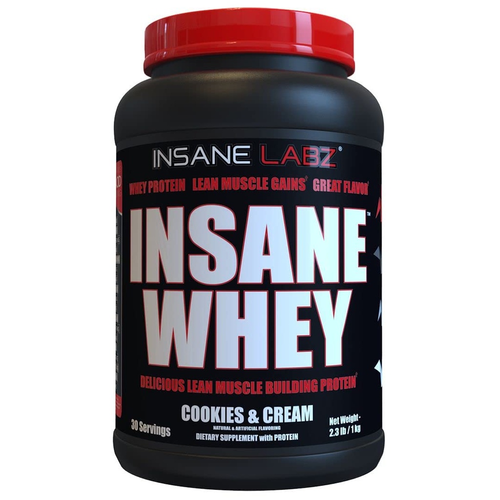 Šílený Labz šílený syrovátka, 100% budování svalů syrovátkový protein, BCAA Amino profil, Mass Gainer, strava náhrada (Cookies & Cream, 30 Služebnictví)