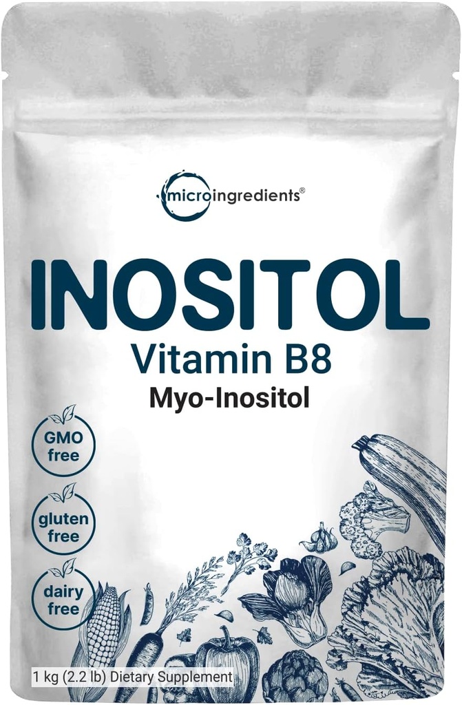 Micro Ingredients Myo- Inositol Powder, 2.2lb (1666 Servings) CLAS124; Inositol dodatek pro ženy CLAS124; Podporuje hormonální rovnováhu a ovariální zdraví CLAS124; Non- GMO, Vegan, Filler- Free