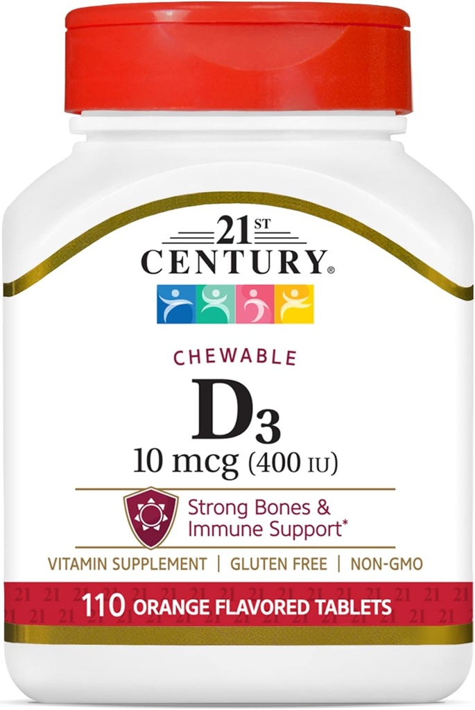 21. Století D3 400 IU Orange Chewable Tablety, Gluten Free, 110 Počet (balení po 3)