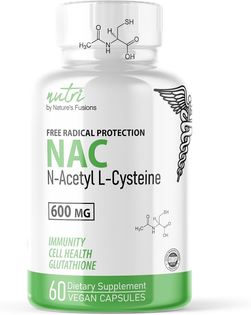 Nature 's Fusions NAC Supplement N-Acetyl Cysteine - NAC 600 mg - Anti Aging Supplemente, Antioxidant Supplement, Podpora jater a plic, Boost Glutathione - N Acetyl Cysteine (60 Kapsle)