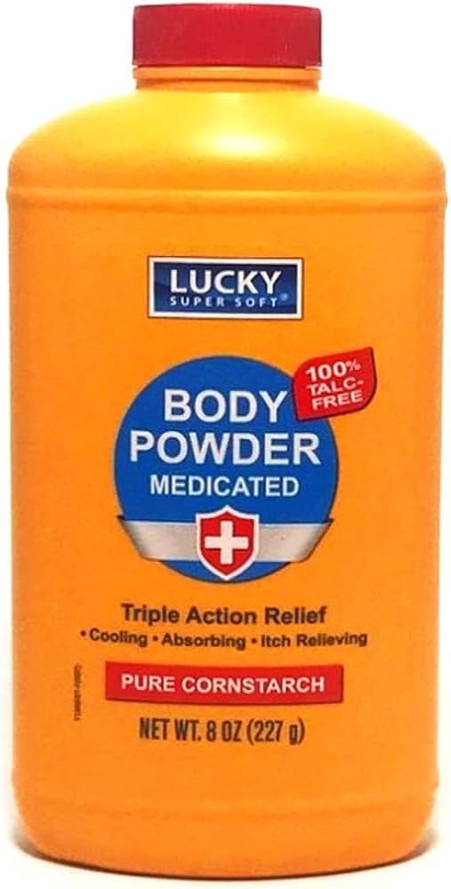 Lucky Super Soft Medicated Body Powder, 8oz., Soothes Itch, Cools Skin, Absorbs Moisture, Dries Oozing of Poison Ivy, Oak, Sumac