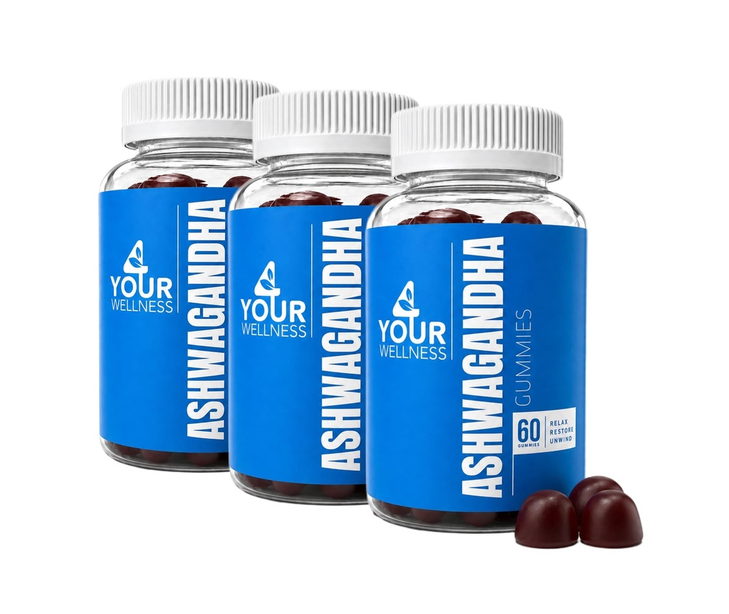 Ashwagandha Gummies Mixed Berry KSM-66, Lion 's Mane, Vitamin-D, Non-GMO, gluten- Free, Gelatin Free & Kosher (180 Počet balení po 3)