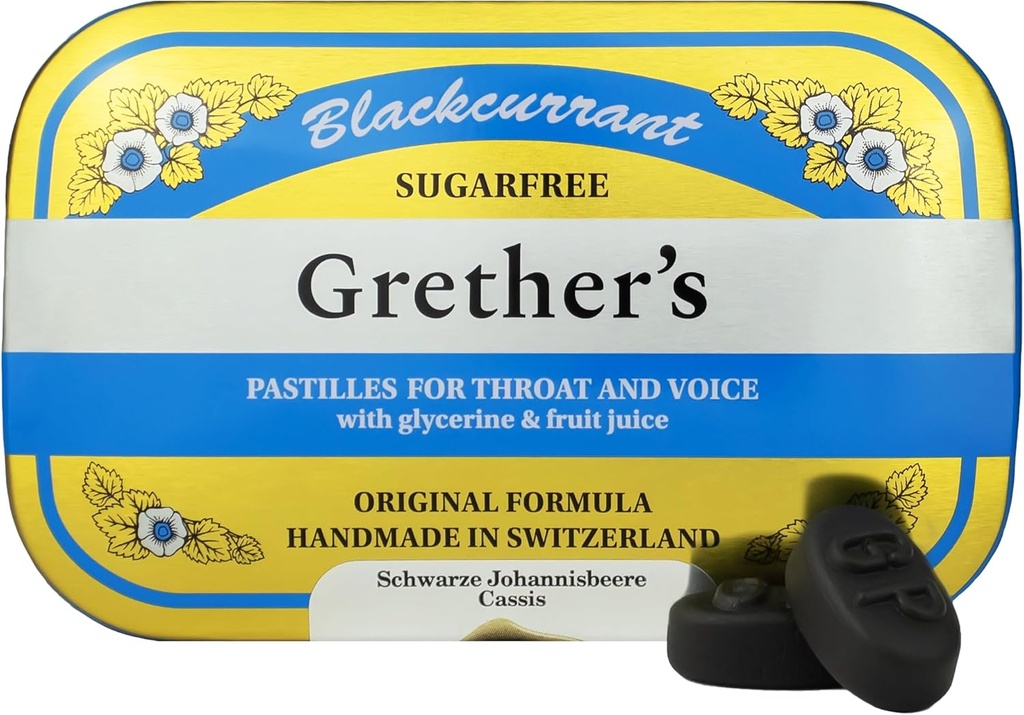 GREATHER 'S bezcukrový černý rybíz pastilky - Přírodní Sucho Ústa Relief - Soothing hrdlo & Zdravý hlas - Dárek pro zpěváky - 3.75 oz. 1 Pack