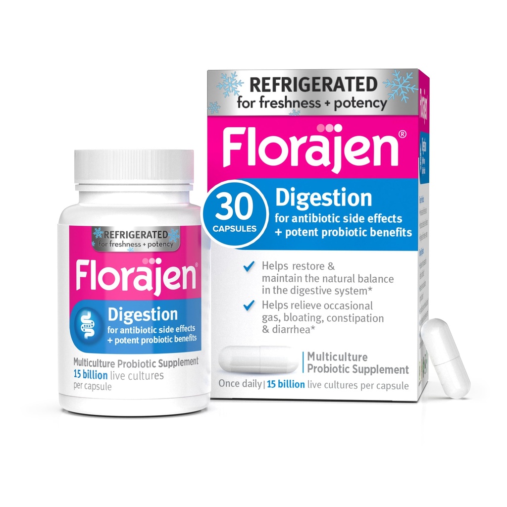 Florajen Digestion Probiotika, Gut doplněk zdraví s zácpou a nadýmání úlevu pro dospělé, 30 Počet (chlazený)