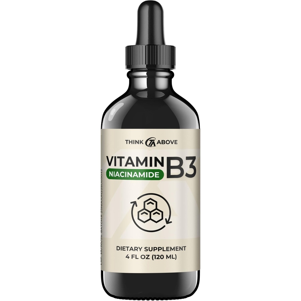 Tekutý vitamin B3 (jako Niacinamid) dodatek - Neflustická forma niacinu - Rychlá absorpce - Pohodlné Niacinové kapky pro ženy a muže - 4 oz (120 ml)