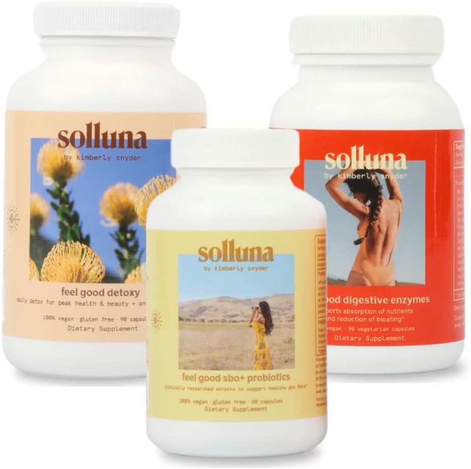 Solluna by Kimberly Snyder Digestive Starter Kit - Digestive Enzymes + SBO Probiotika (with Prebiotics & Postbiotics) + Colon Cleanser Vegan Friendly & Non- GMO