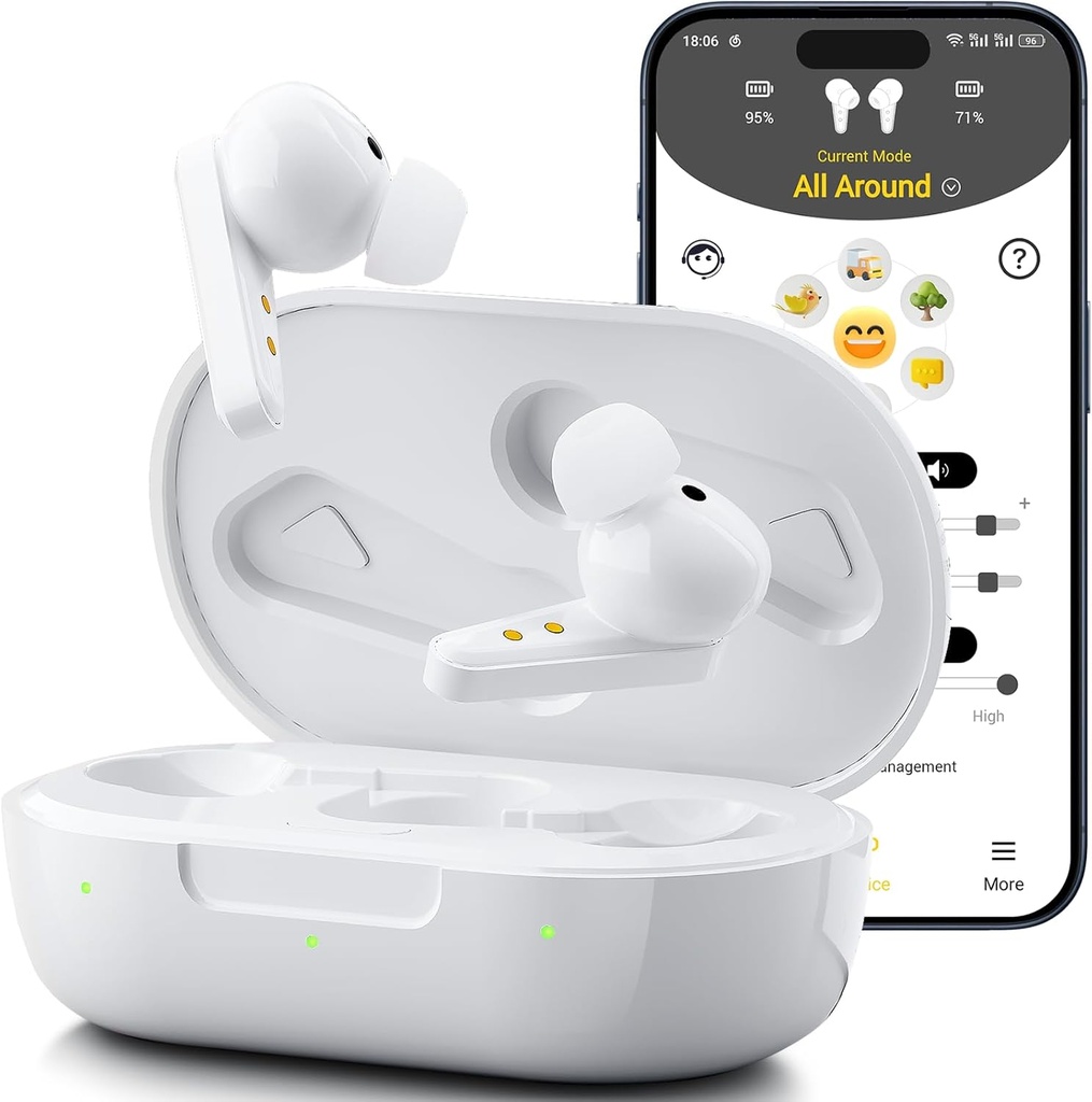 Kingwell OTC Sluchových pomůcek Dobíjecí, Bluetooth Sluchových pomůcek pro seniory se Smart App Povolené volání na iOS / Android, Authentic Sound Quality, 32 DSP Channel Hluk Zrušení