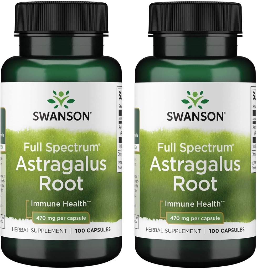 Swanson Astragalus Root - Herbal Supplement Podpora imunitního systému - Přírodní Formule Podpora srdce a jater zdraví - (100 kapslí, 470mg každý) (2 balení)