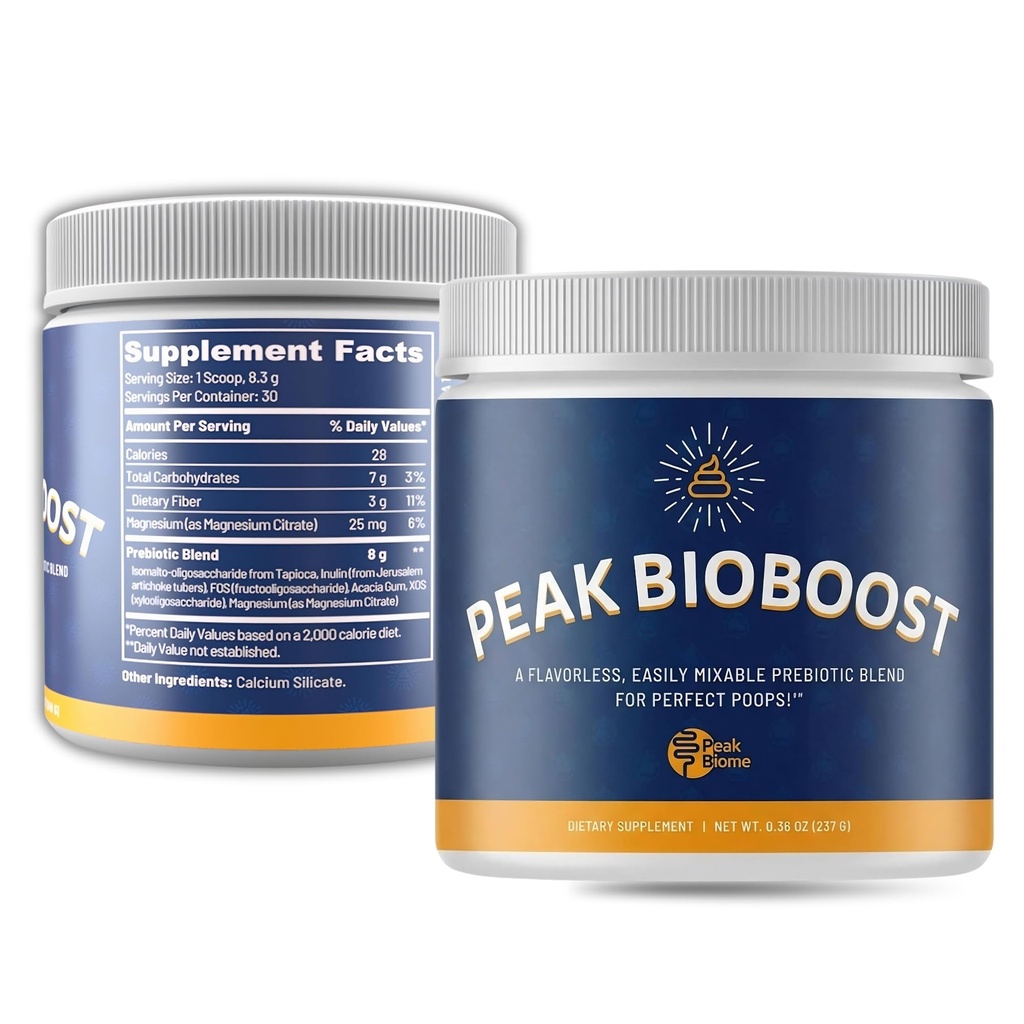 Peak BioBoost - Prebiotický doplněk Vlákna - Bezpříchuť nutričních doplňků - Snadno se rozpustí prebiotický prášek - No Gluten, Soy nebo Dairy - 1 měsíc Dodávka - 30 Obsluha