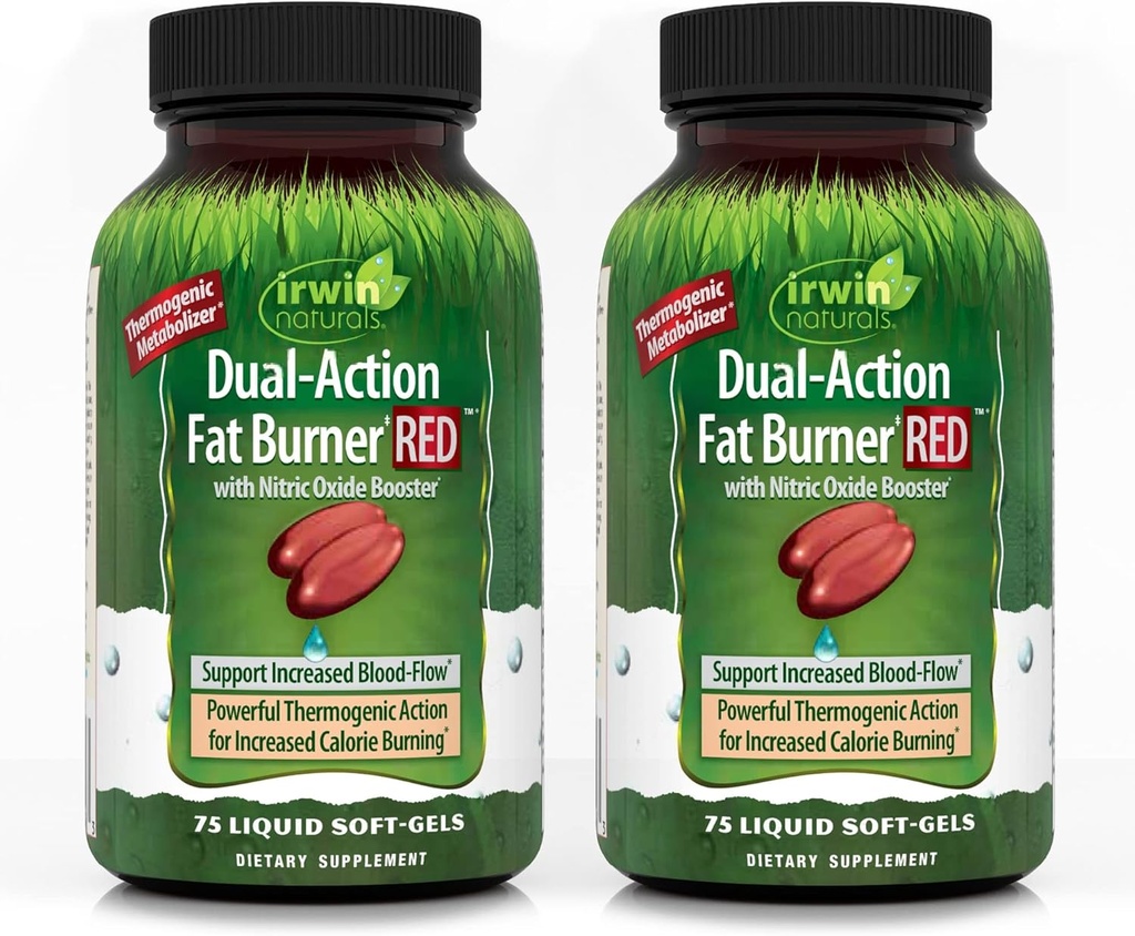 Irwin Naturals Dual- Action Fat Burner RED - 75 Tekuté Soft- Gels, Balení 2 - Výkonný termogenní s Nitric Oxide Booster - 50 Celkem Service