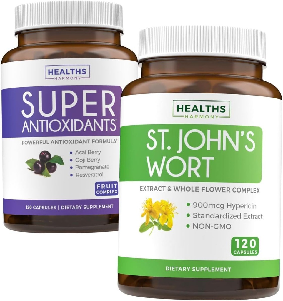 Antioxidanty & St. John 's Wort (2-Month Supply) Serenity Antioxidant Blend - Super Antioxidants - Powerful Super Food Daily Blend (120 Caps) & St. John' s Wort - Powerful 9000mcg Extract (120 Caps)