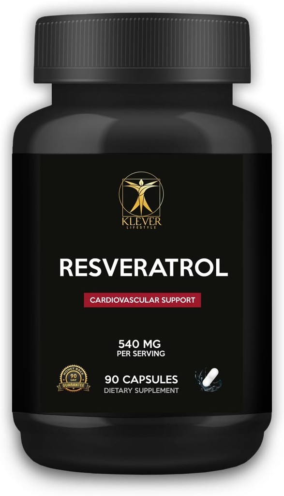 Klever životní styl 124; Resveratrol Antioxidant dodatek 124; Podporuje imunitní funkci, dlouhověkost, zdravé stárnutí 124; 90 Kapsle 124; 540mg na Serving
