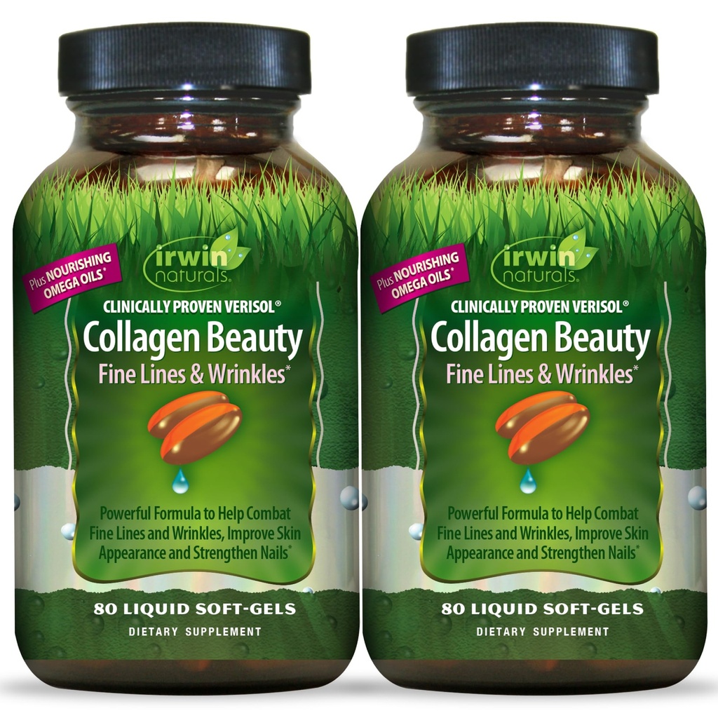 Irwin Naturals Kolagen Beauty - 80 Liquid Soft- Gels - Pokročilá kůže, vlasy a nehty Nourrishment - 2 balení