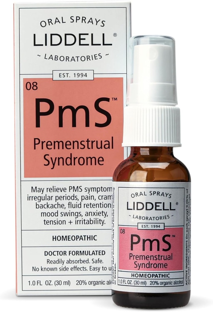 Liddell PMS - Natural Homeopatic Oral Spray - Může pomoci s problémy spojenými s Period Muscle Discomfort, Mood Swings, a Back Discomfort - 1.0 fl. Oz