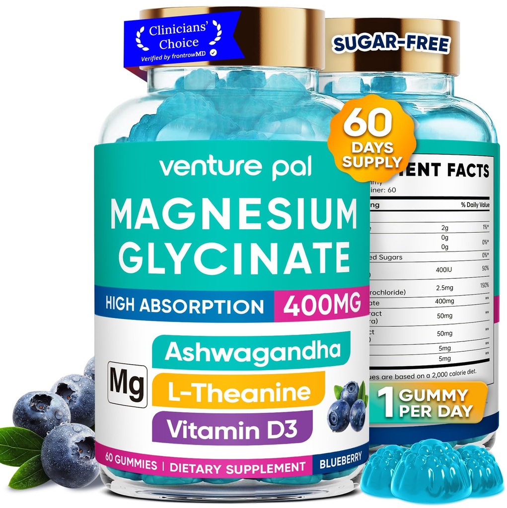 60 Day Dodávka Glycinát hořčíku 400mg gumové s Ashwagandha, L-Theanine, CoQ10, Vitamin D3 & B6, Bez hořčíku gumy pro dospělé a děti, Stress Relief, Spánek & klid, Vegan, Gluten zdarma