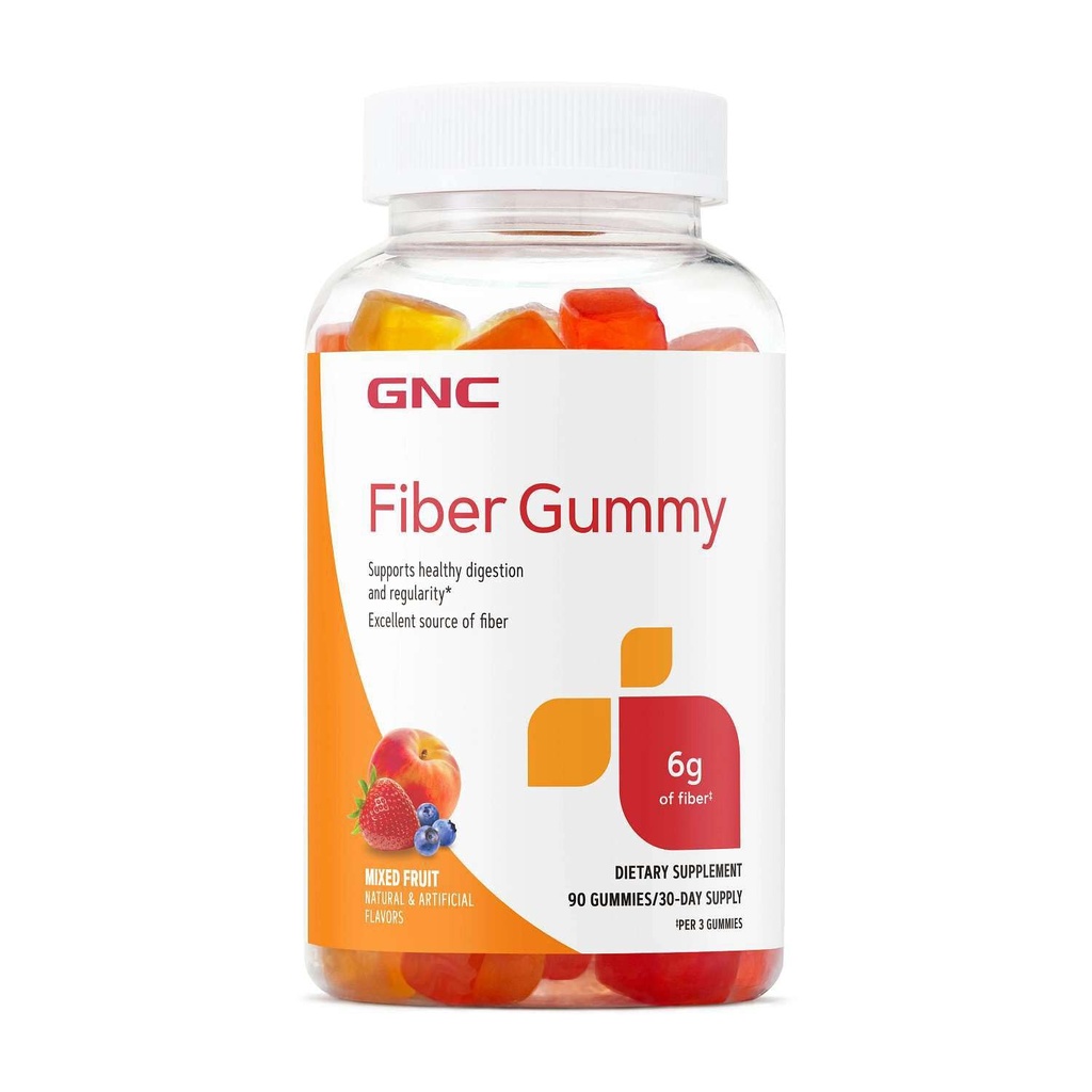 GNC Fiber 6g Gummy, podporuje zdravé trávení & Regularita, Smíšené ovoce, 90 Počet