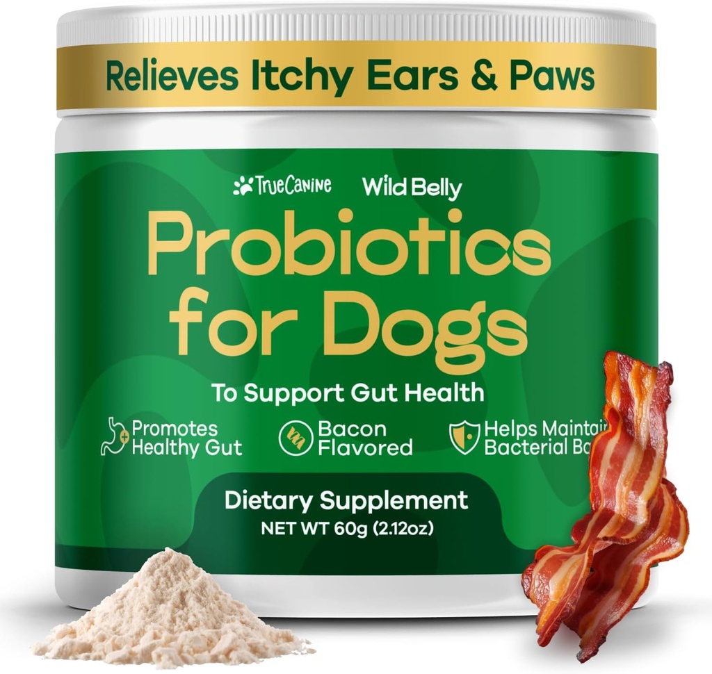 Psí probiotika pro stravitelné zdraví - Probiotika pro psy Gut Zdraví a alergie Relief - Probiotika pro psy - Kvasinky, ltchy kůže a ltchy Uší - Prášková alternativa k žvýkání - TrueCanine Wild Belly