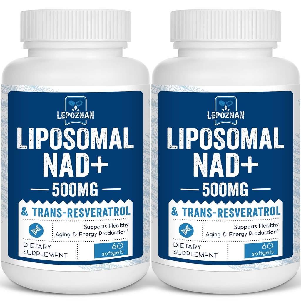 Lipozomální NAD + 500 mg + Trans- Resveratrol 300 mg, Superior Absorpce, Pravý doplněk NAD Efektivní než NMN, Nicotinamid Riboside pro buněčný metabolismus a opravu DNA, zdravé stárnutí, 120 Softgels