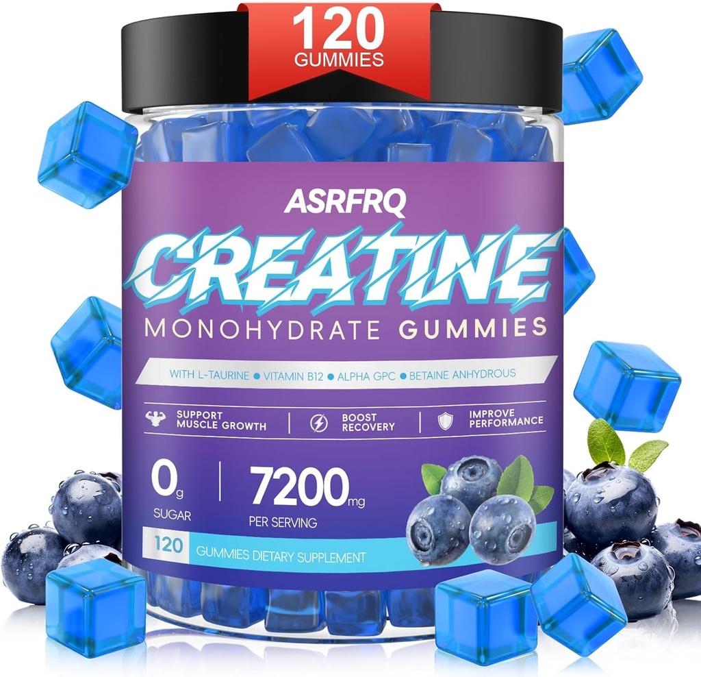 Monohydrát kreatininu pro muže a ženy 120 CT - 7200mg monohydrátu kreatininu na jedno podání, žvýkací monohydrát kreatininu pro podporu svalů a energetickou podporu, bez cukru, vegan (BlueberryFlavor)