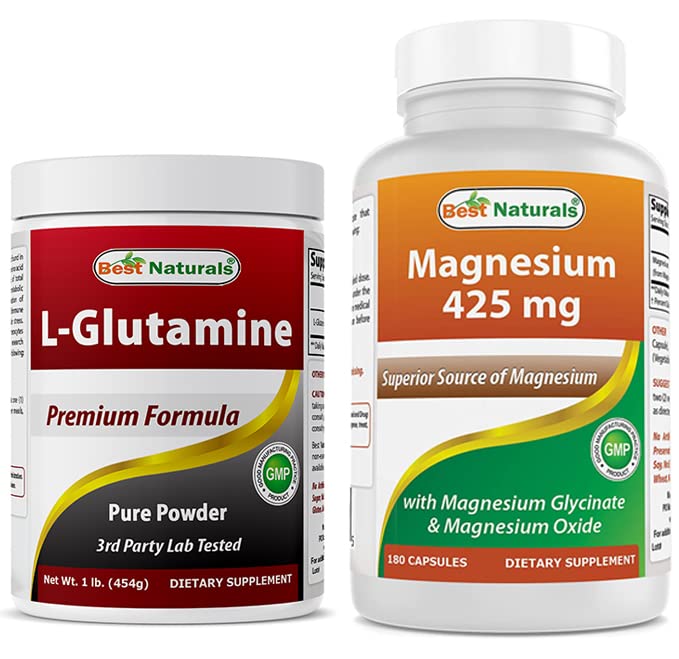 L- glutamin čistý prášek 1 LB a hořčík Glycinát 425 mg