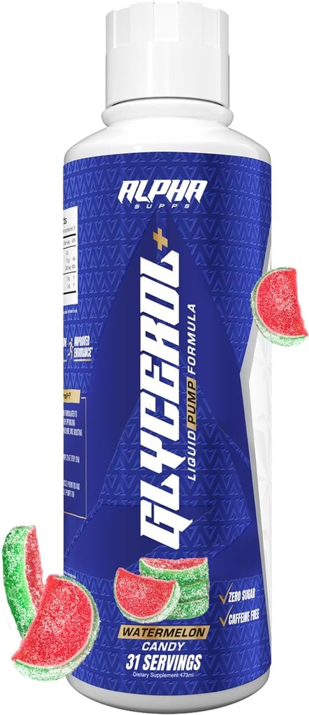 Alpha Dodává Glycerol + kapalné čerpadlo Formule - Stim- Free tekutý glycerol a Citrulline High- Performance Dodatek pro vylepšené svalové čerpadla, Hydratace, & Vytrvalost (31 Služební, Melounová Candy)