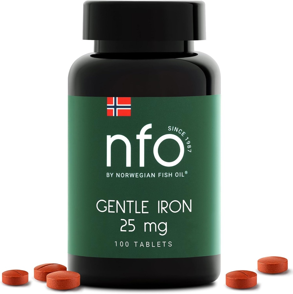 NFO Gentle Iron [100 tablet] Norský high- Absorpční komplex železa s patentovanou ferrochel Chelated Iron, Gentle on The Stomach, Vegan- Friendly, Non- Constipating