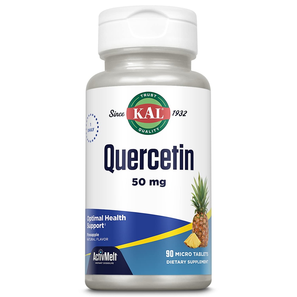 KAL Quercetin ActivitMelt, Optimální zdraví a wellness Supplement, Bioflavonoidy, přírodní ananasový flavor, 90 Služeb, 90 Instant Rozpustit Micro Tablety