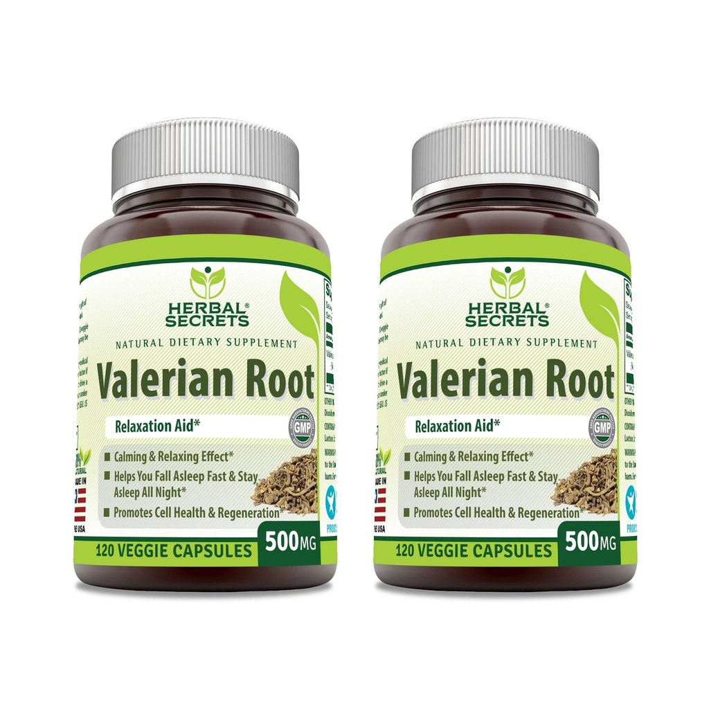 Bylinné tajemství Valerian Root 500 Mg dodatek 124; Veggie Kapsle 124; Non- GMO 124; Gluten- Free CLANE124; Made in USA (2 Pack, 120 Počet)