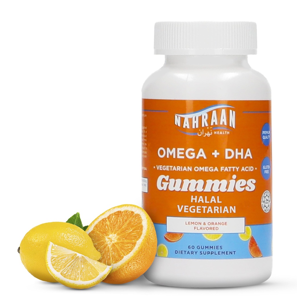 Halal Omega 3 pro dospělé a děti - Omega 3 Vegetariánské gumy s citrónovou a oranžovou příchutí - Dospělí a děti - 60 Počet
